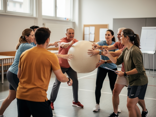Bild zu Kin Ball als Trendsport für kognitive Herausforderungen sinnvoll nutzen, KI-generiertes Bild