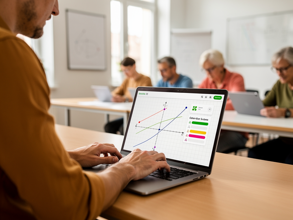 Bild zu Fit in GeoGebra 4 – Classroom
Eigene Unterrichtsbausteine konstruieren mit GeoGebra-Classroom, KI-generiertes Bild