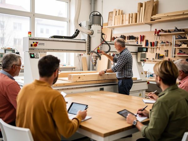 Bild zu Digitalisierung im Tischlerhandwerk – Einführung in die
5-Achs-CNC-Bearbeitung mit WoodWOP, KI-generiertes Bild