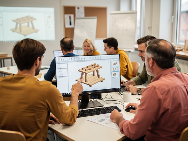 Bild zu Modul 2.2 Fortbildung zur technischen Umsetzung der ZQ Digitale Planung und
Fertigung Tischler/Tischlerin im Unterricht, KI-generiertes Bild