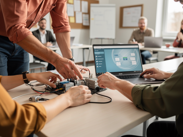 Bild zu Anwendung zu Industrie 4.0 Industrielle Vernetzung PROFINET / IO-Link /
RFID mit TIA Portal, KI-generiertes Bild